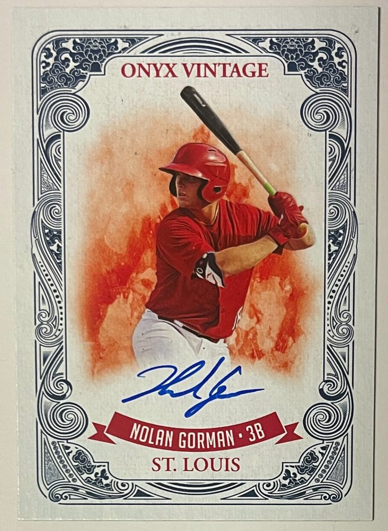 Nolan Gorman signed 2021 Onyx Vintage Blue On Card Rookie  (RC) Auto #VANG /325