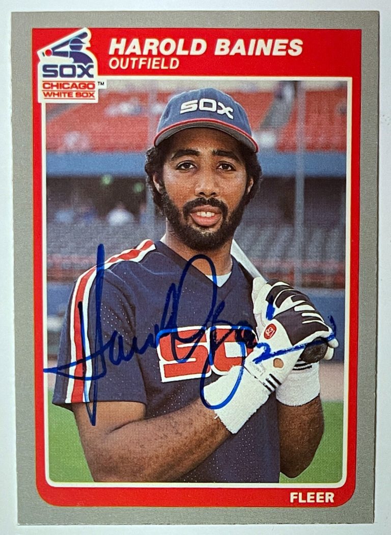 Harold Baines signed 1985 Fleer On Card Auto #507 (Chicago White Sox)- COA
