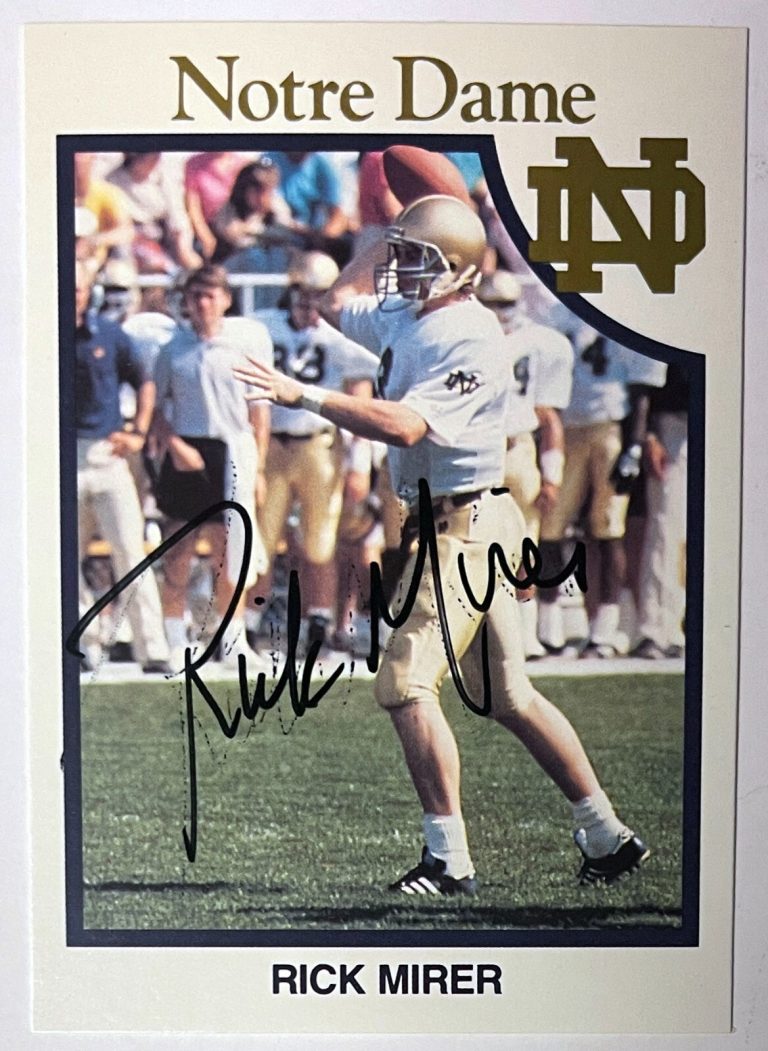 Rick Mirer signed 1990 Notre Dame Fighting Irish On Card Auto #22- COA