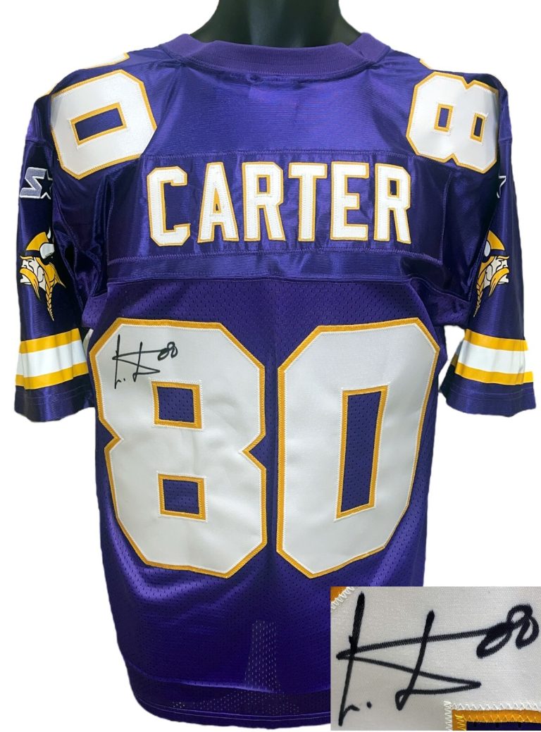 Cris/Chris Carter signed Minnesota Vikings OFC Starter Authentic Jersey- Beckett