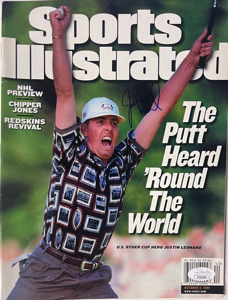 Justin Leonard signed Ryder Cup Sports Illustrated Full Magazine 10/4/1999- JSA