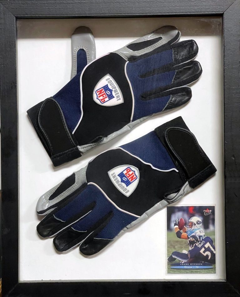 NFL Equipment Official Pair  FB Gloves Frank Wycheck Style Titans Framed w/ Card