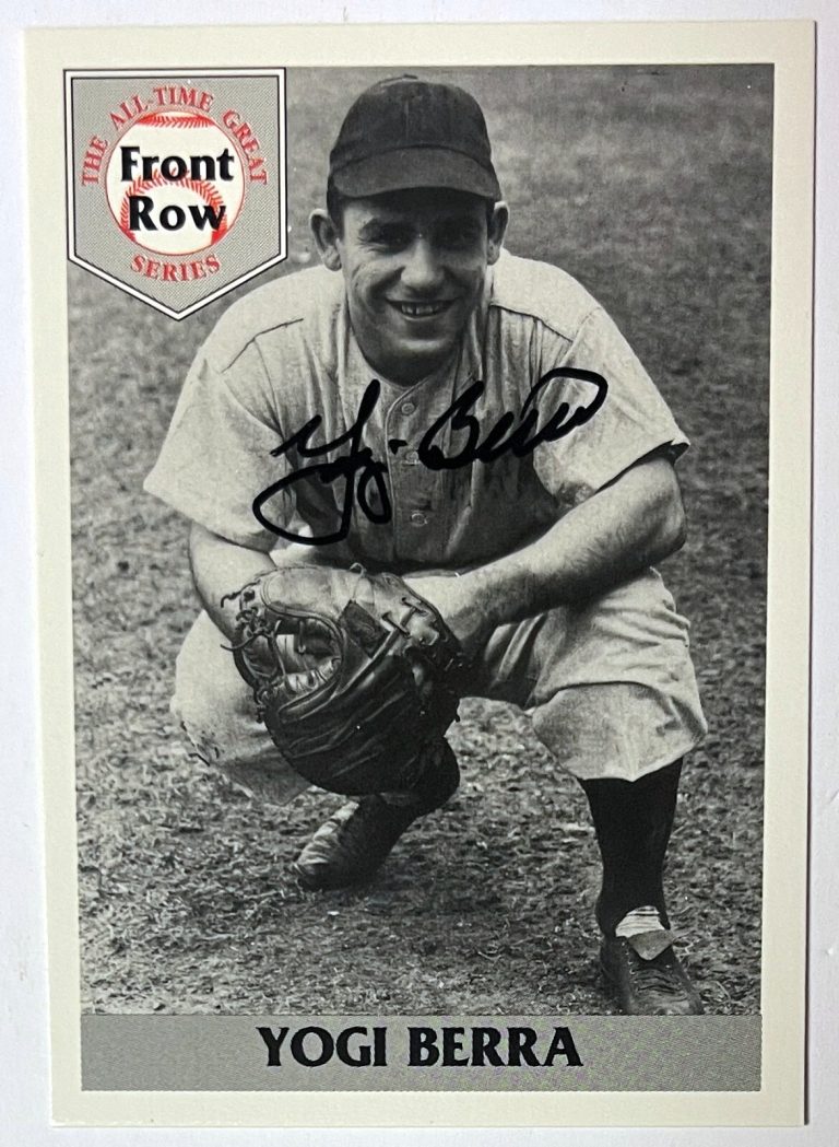 Yogi Berra signed 1992 Front Row The All-Time Greats Baseball 4 On Card Auto COA