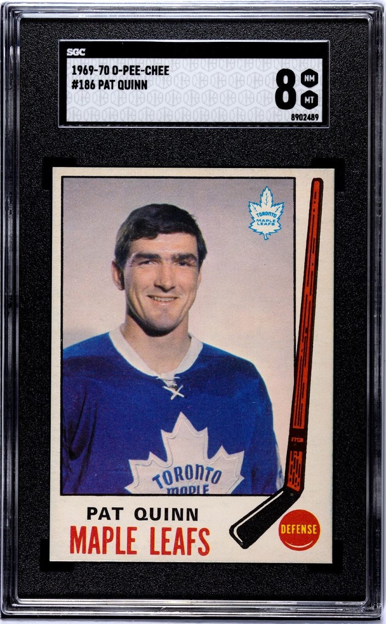 Pat Quinn 1969-70 O-Pee-Chee NHL RC Card #186- SGC Graded 8 NM-MT (Maple Leafs)