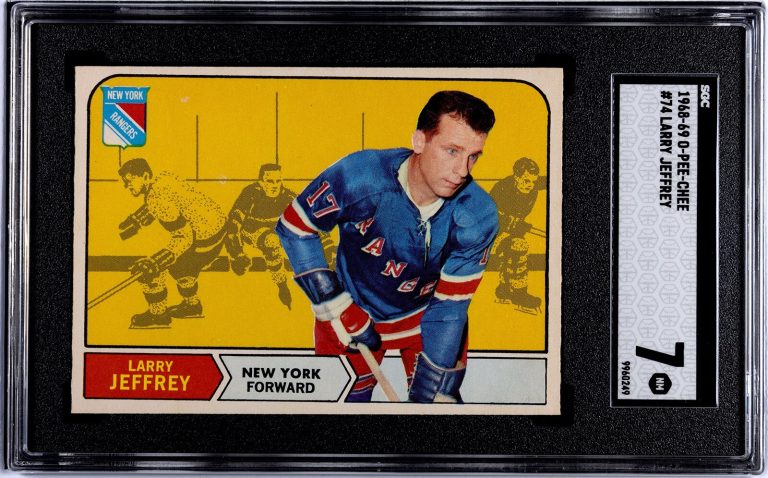 Larry Jeffrey 1968-69 O-Pee-Chee NHL Card #74- SGC Graded 7 NM -New York Rangers
