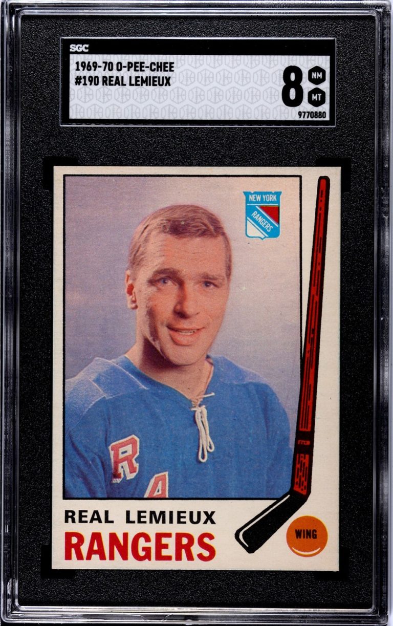 Real Lemieux 1969-70 O-Pee-Chee NHL Card #190- SGC Graded 8 NM-MT (NY Rangers)