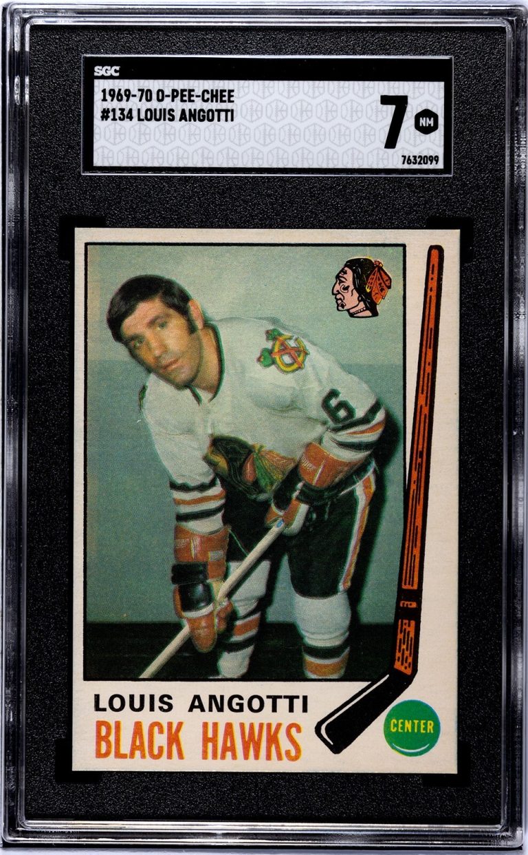 Louis Angotti 1969-70 O-Pee-Chee NHL Card #134- SGC Graded 7 NM (Blackhawks)