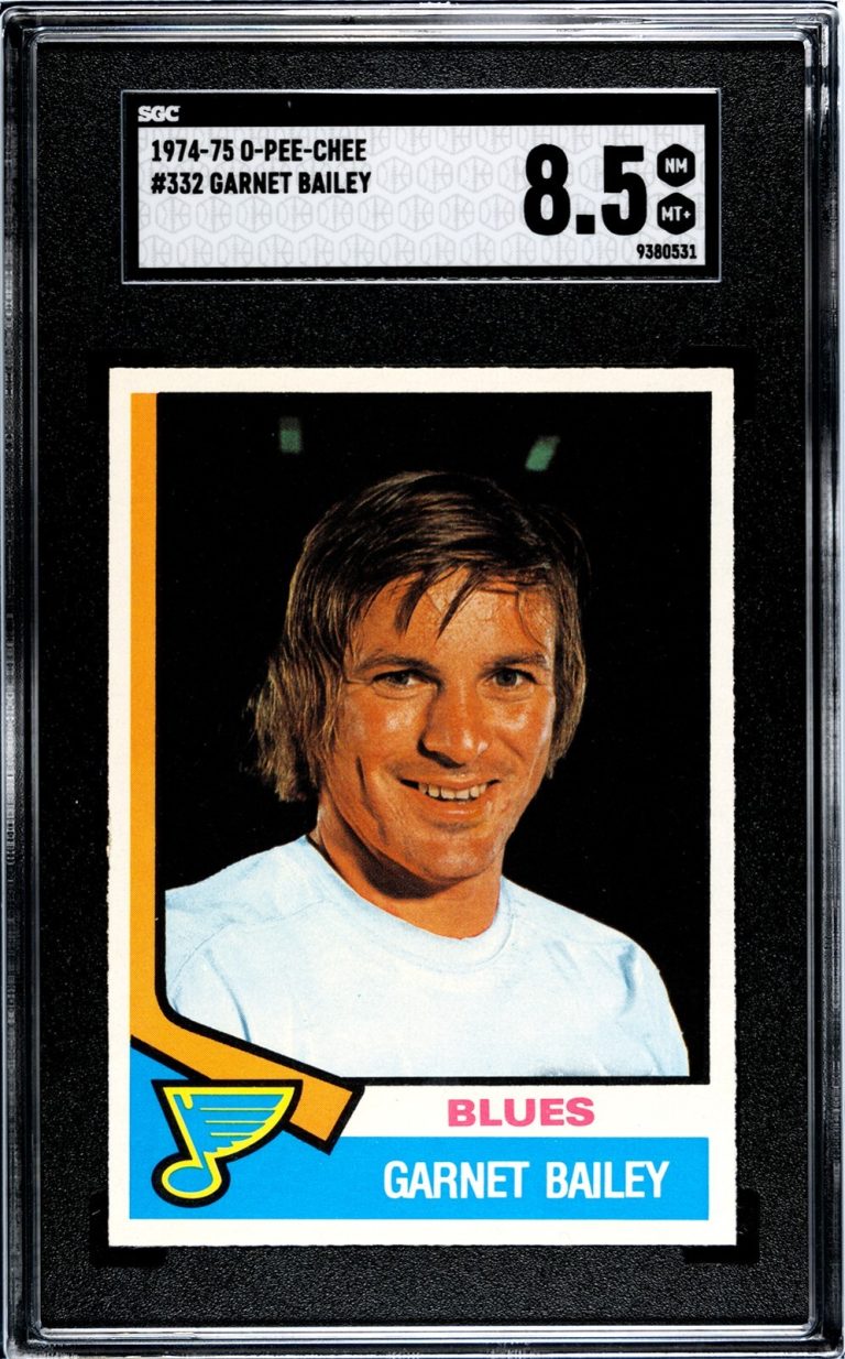 Garnet Bailey 1974-75 O-Pee-Chee NHL Card #332-SGC Graded 8.5 NM-MT+ (STL Blues)