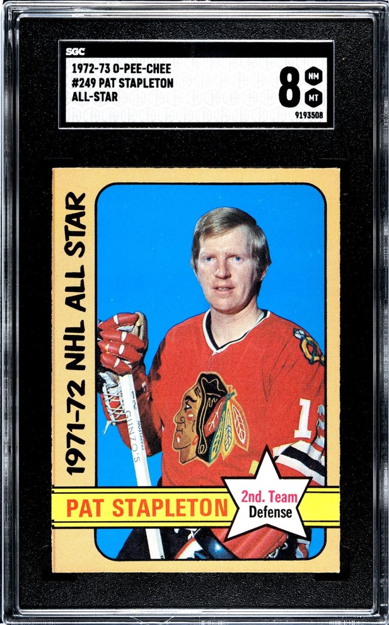 Pat Stapleton 1972-73 O-Pee-Chee All-Star NHL Card #249-SGC Graded 8 NM-MT