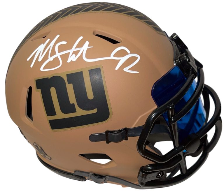 Michael Strahan signed NY Giants Salute to Service Speed Mini Helmet Visor -BAS