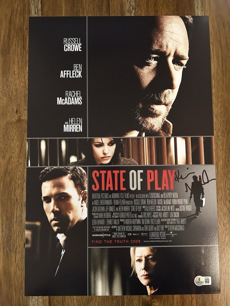 Kevin Macdonald ‘State Of Play’ Director Signed 12x18 Photo Beckett Certified