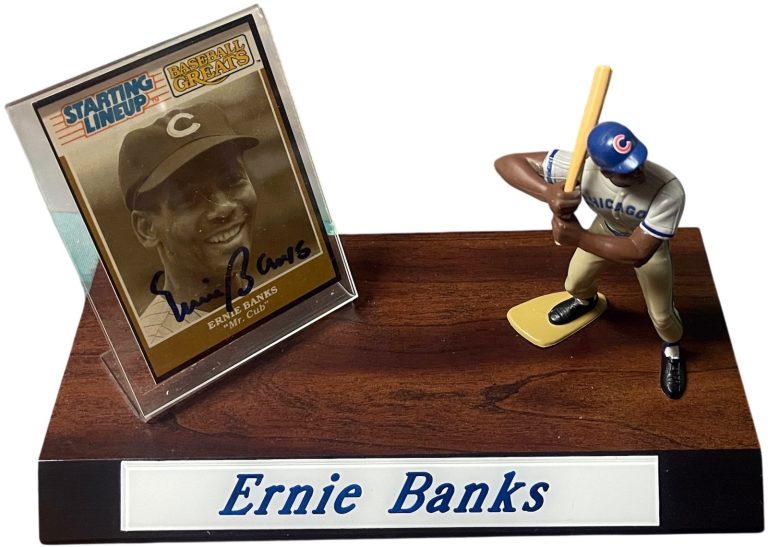 Ernie Banks signed 1989 Kenner Starting Lineup Greats Card/Figure/Display- COA