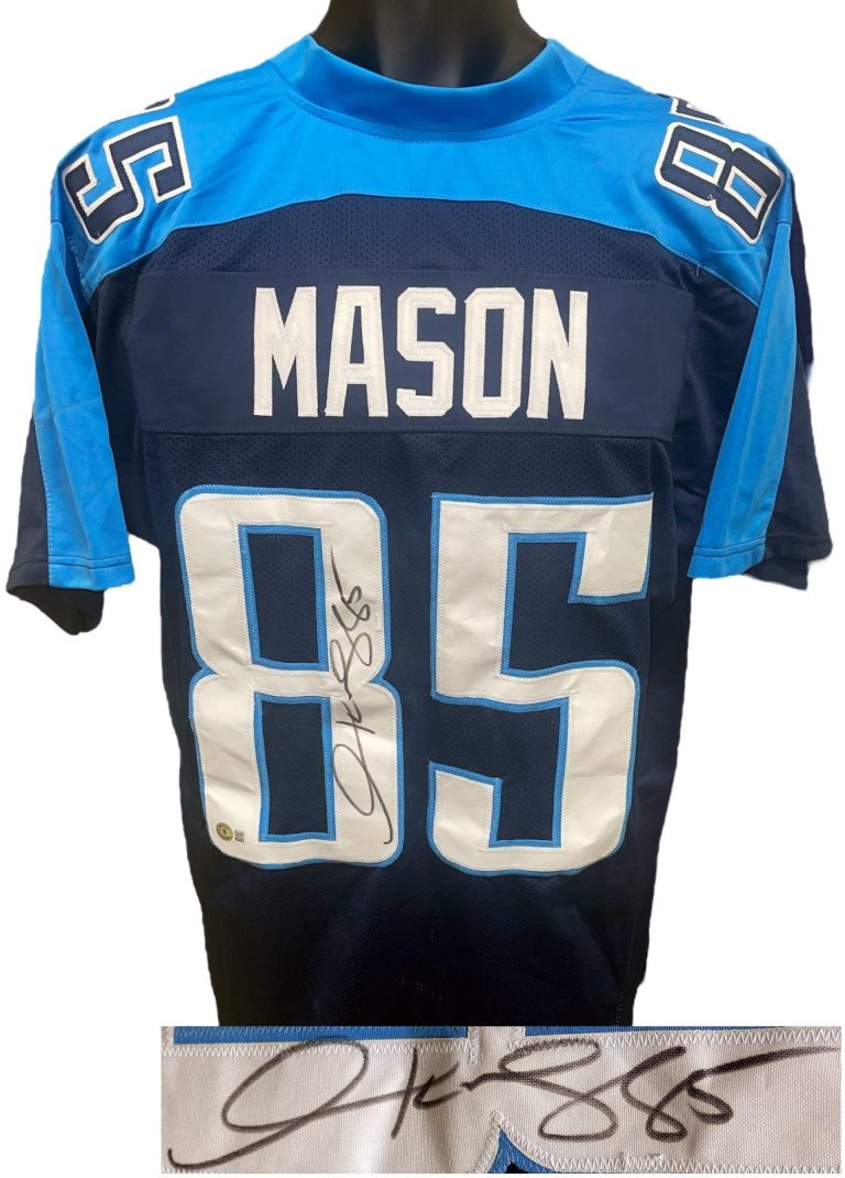 Derrick Mason signed Tennessee Custom Pro Style TB Jersey XL - Beckett Witnessed