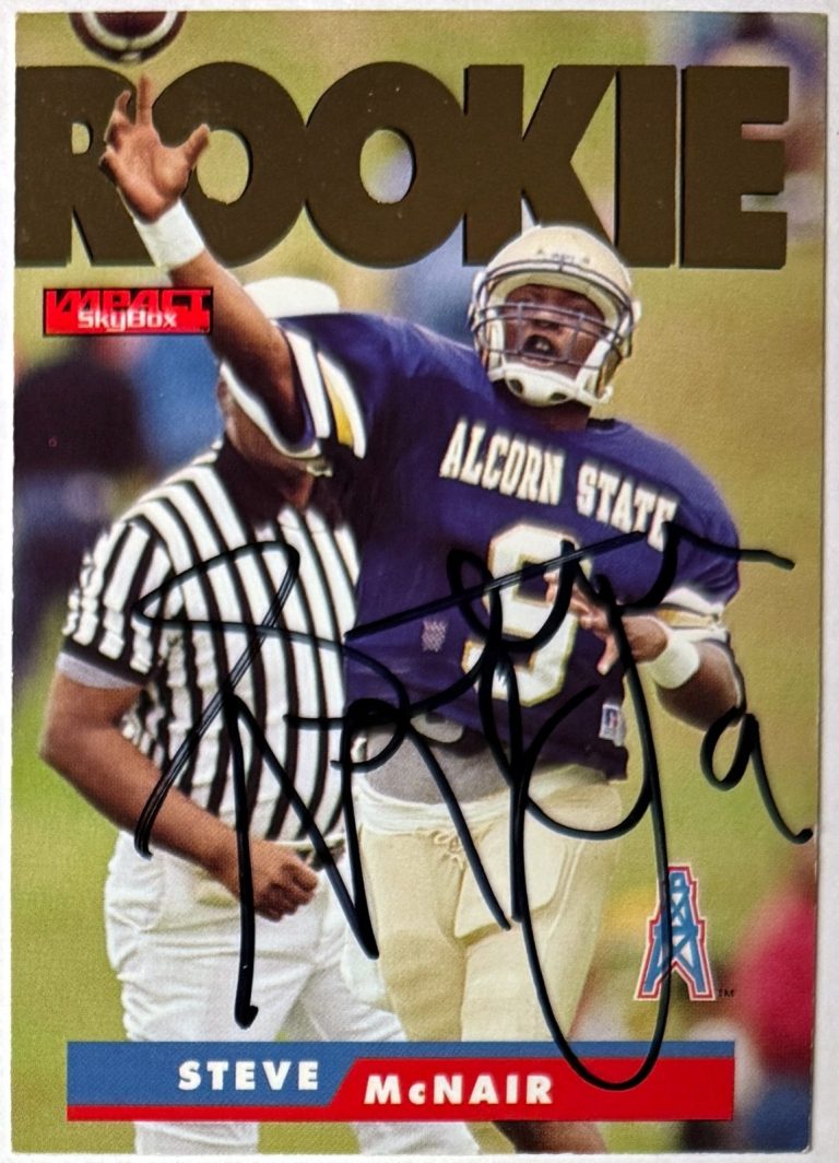 Steve McNair signed 1995 Skybox Impact Oilers RC On Card Auto #171 - Beckett Rev