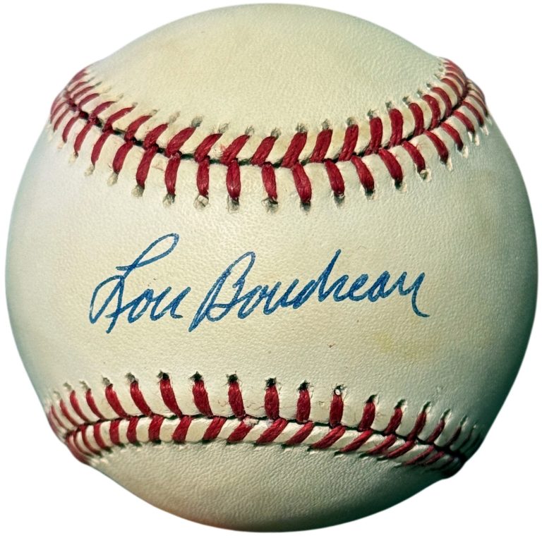 Lou Boudreau signed Official ROAL Rawlings American League Baseball tone COA/HOF