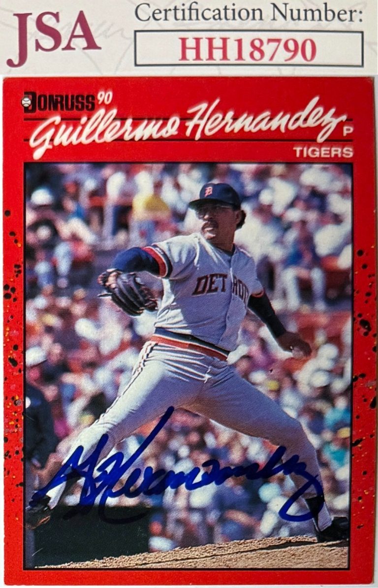 Guillermo Hernandez signed 1990 Donruss Detroit On Card Auto #610-84 AL MVP -JSA