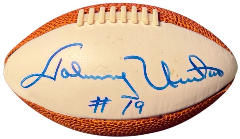 Johnny Unitas signed Mini Football (5.5 inch) imperfect- COA (Colts/HOF)