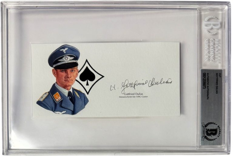 Gottfried Dulias signed 5.5”x 3” cut sig WWll Luftwaffe Pilot ME-109G - Beckett