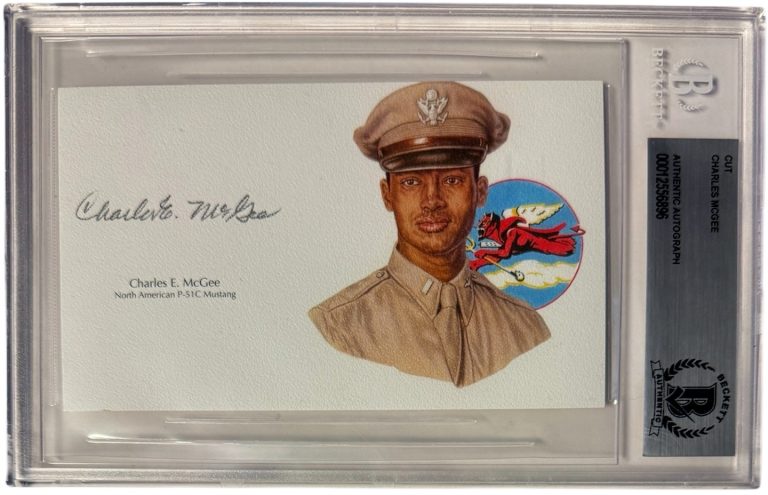 Charles E. McGee signed Tuskegee Pilot  3”x5.5” cut sig BAS/Beckett Encapsulated