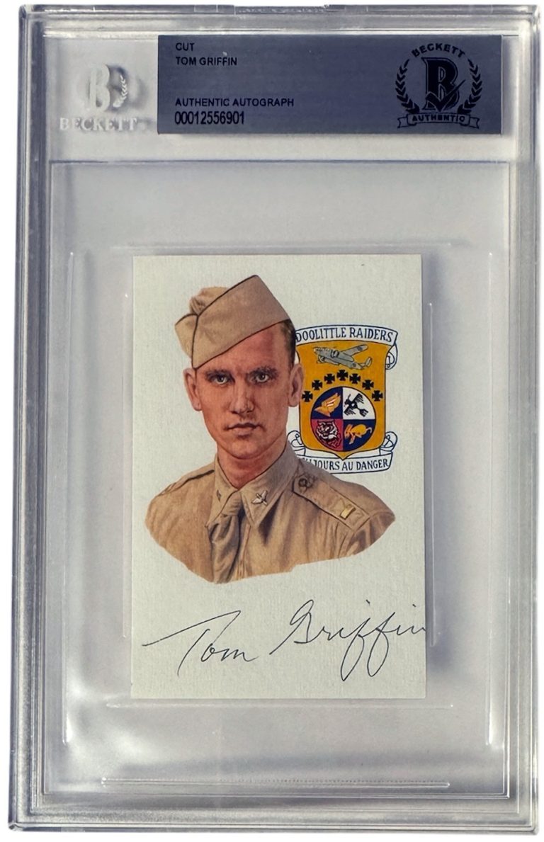 Tom Griffin signed 2.5”x 3.75”  WWII Doolittle Raiders cut sig - BAS/Beckett