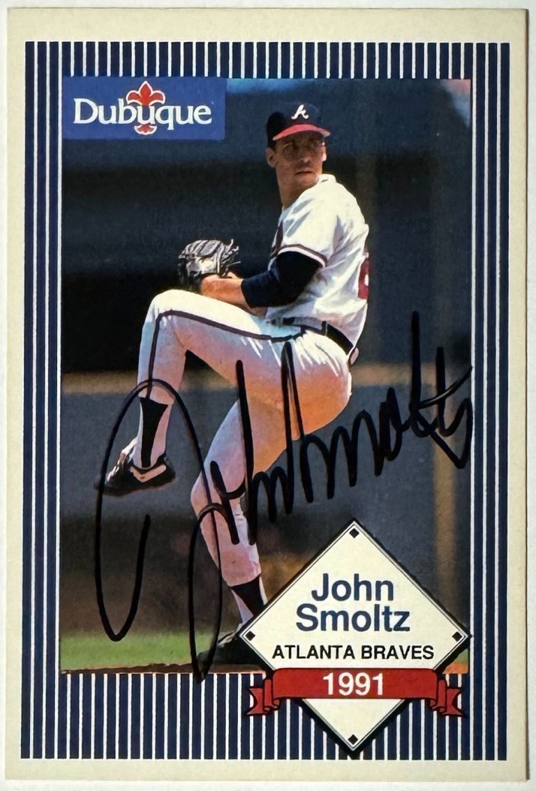 John Smoltz signed 1991 Dubuque MInor League On Card Auto (Atlanta Braves) - COA