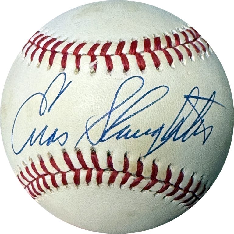 Enos Slaughter signed RONL Official National League Baseball toned- COA/HOF