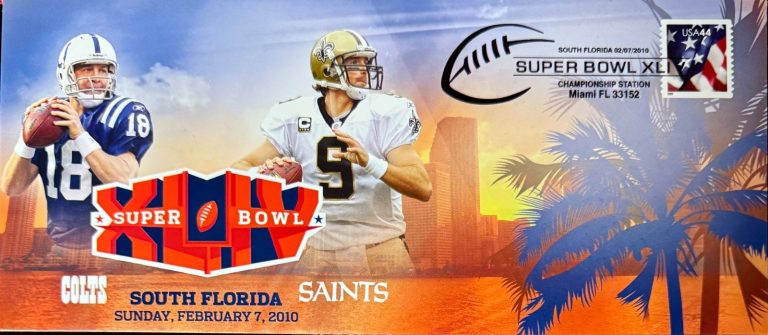 Super Bowl XLIV Colts Peyton Manning Drew Brees Saints 2010 Stamped Envelope