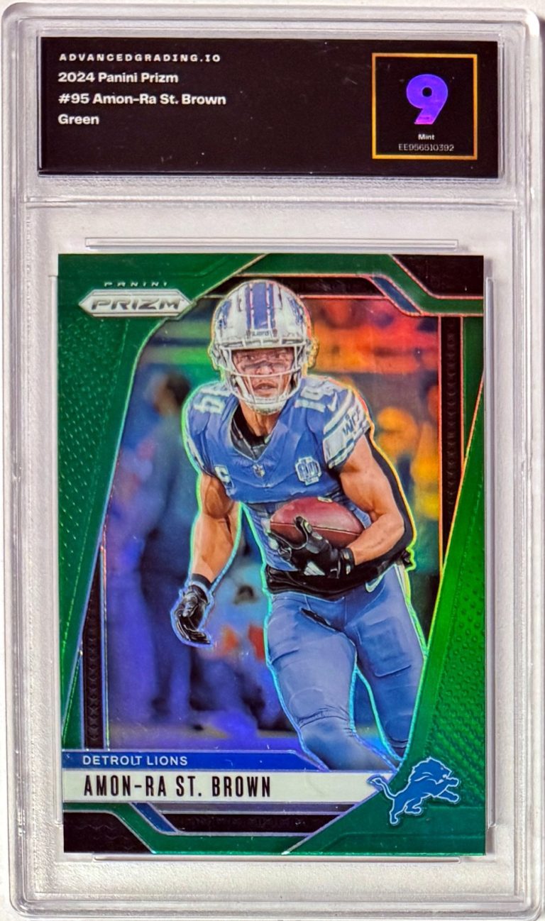 Amon-Ra St. Brown 2024 Panini Prizm Green Prizm Card #95-Advanced Grading 9 Mint
