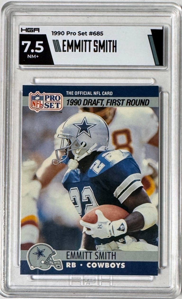 Emmitt Smith 1990 Pro Set Rookie Card (RC) #685- HGA Graded 7.5 NM+ (Cowboys)