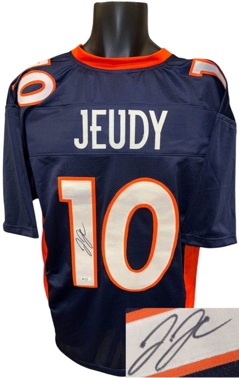 Jerry Jeudy signed Denver Navy Custom Stitches Pro Style Jersey-5 Star Authentic