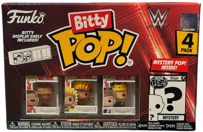 Funko Bitty Pop! WWE Mini Collectible Toys Mystery 4-Pack The Rock/Dragon/Lawler