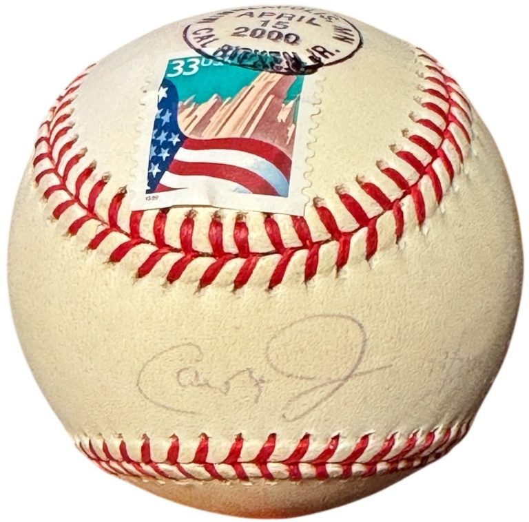 Cal Ripken, Jr signed ROAL Baseball April 15, 2000 Stamp imperfect-COA- 3000 Hit