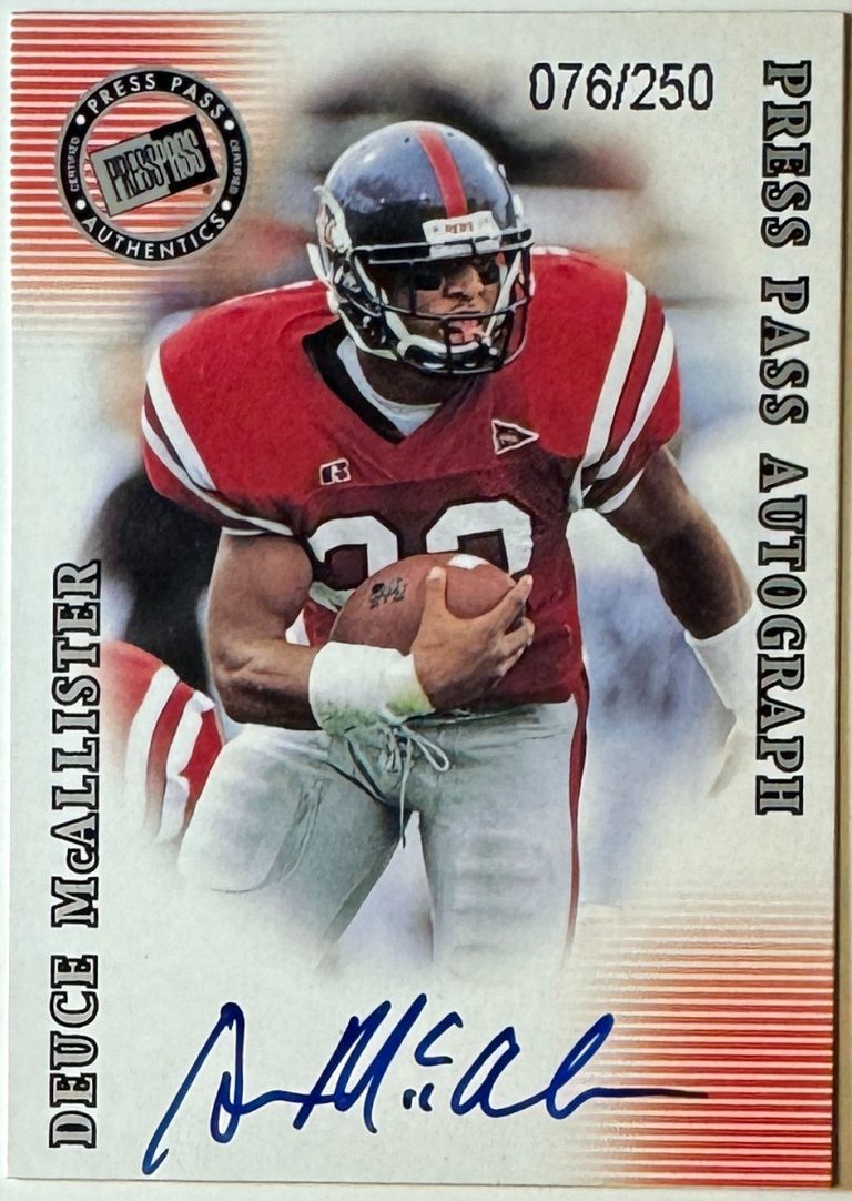 Deuce McAllister signed 2001 Press Pass RC On Card Auto /250 (Ole Miss/Saints)