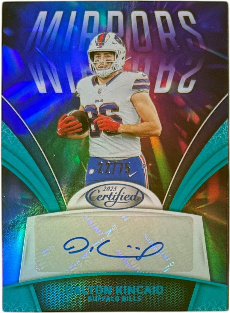 Dalton Kincaid signed 2025 Panini Certified Teal Mirrors Auto Card- /75- #MS-DKI