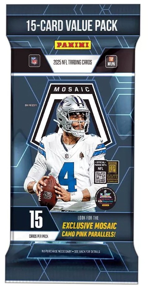 2025 Panini Mosaic NFL Football 15 Card Value FAT Pack- Factory Sealed Camo Pink