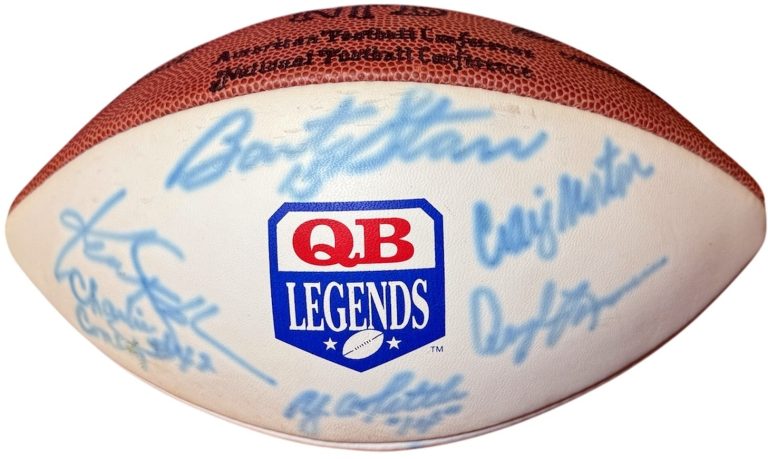 Quarterback Legends signed Wilson NFL WP Football 13 Sigs– Beckett Starr/Stabler