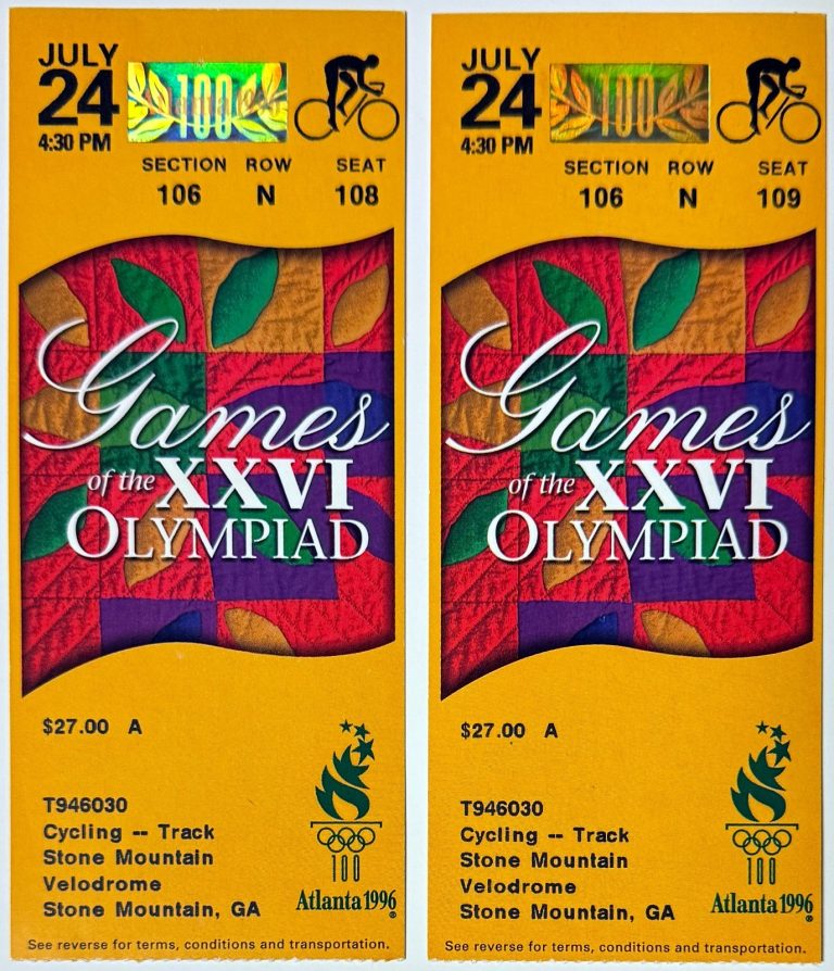 Atlanta Olympics July 24, 1996 Cycling Ticket Stub Pair-Stone Mountain Velodrome