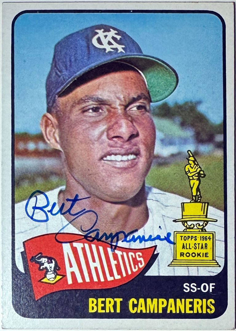Bert Campaneris signed 1965 Topps Rookie Card On Card Auto #266 KC Athletics COA
