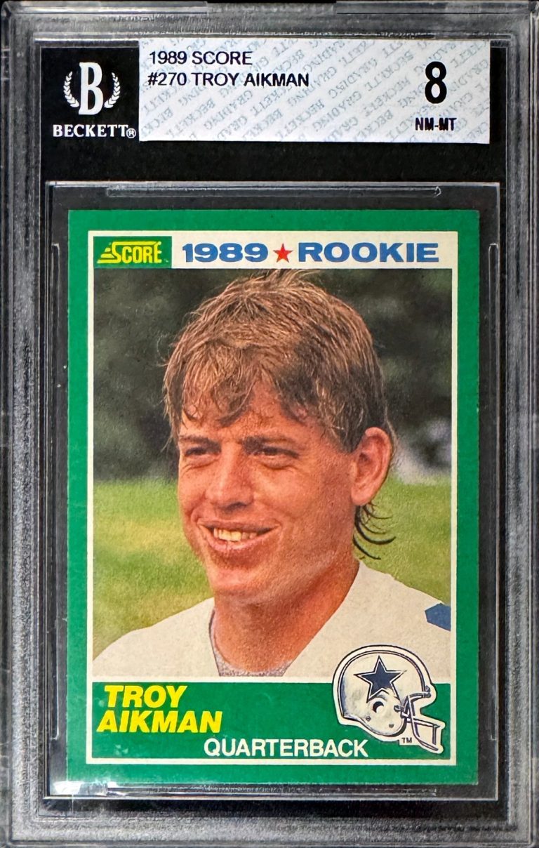 Troy Aikman 1989 Score Rookie Card (RC) #270- Beckett/BGS Graded 8 NM-MT Cowboys