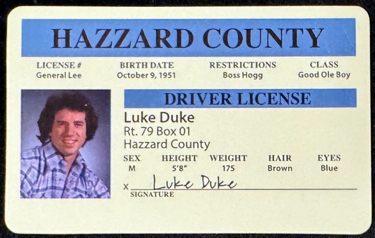 Luke Duke Hazzard County Replica Driver's License - Dukes of Hazzard -NEW