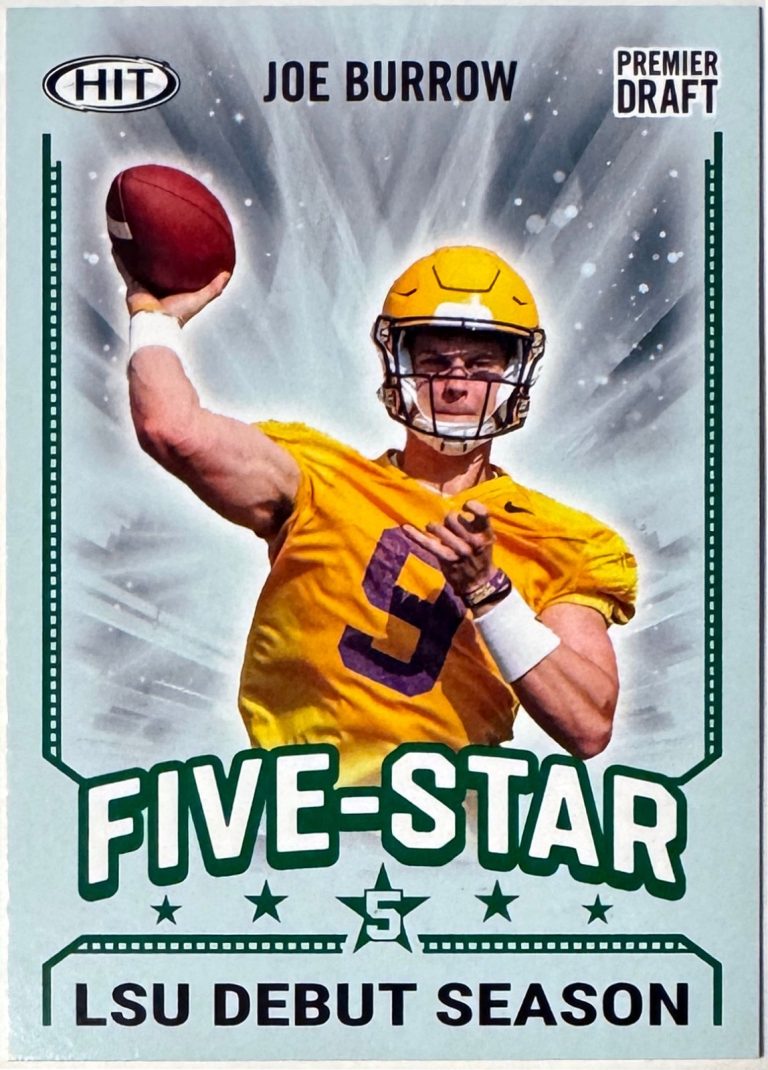 Joe Burrow 2020 Sage Hit Premier Draft Five-Star Green Rookie Card (RC) #91 LSU