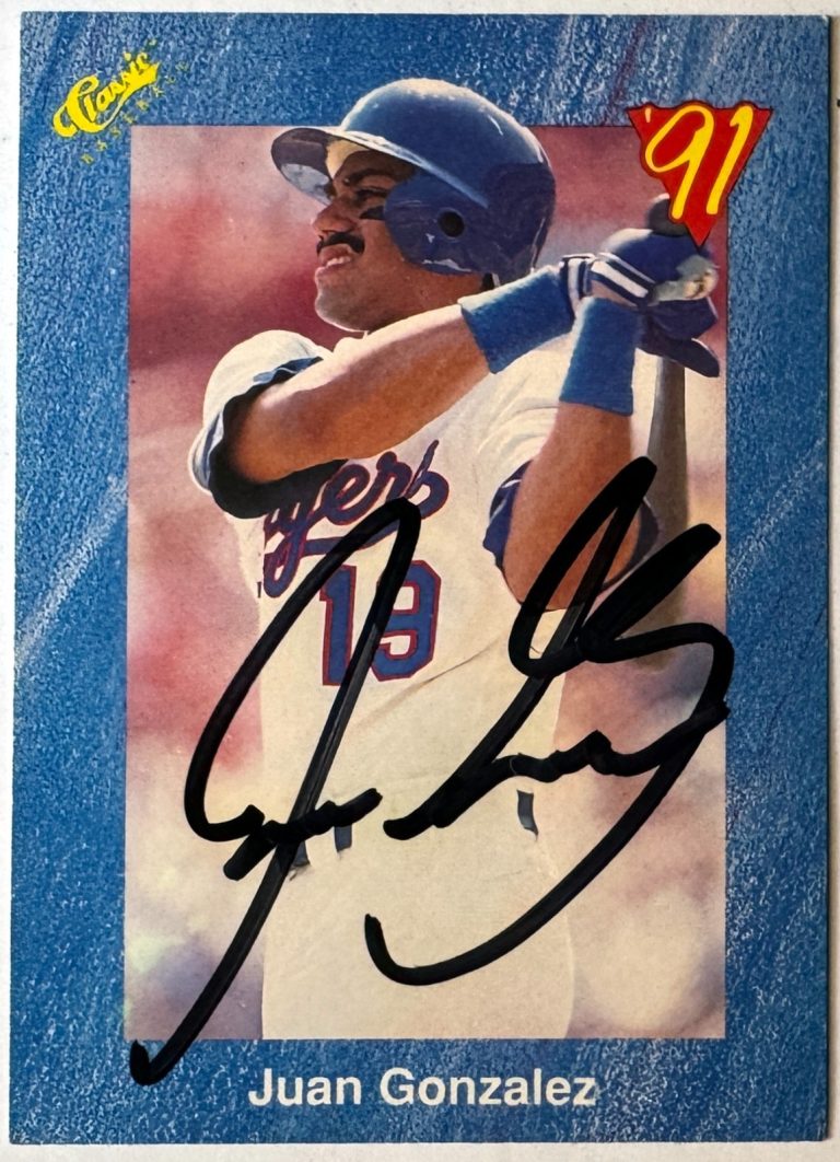 Juan Gonzalez signed 1991 Classic On Card Auto #T70- COA -  (Texas Rangers/HOF)