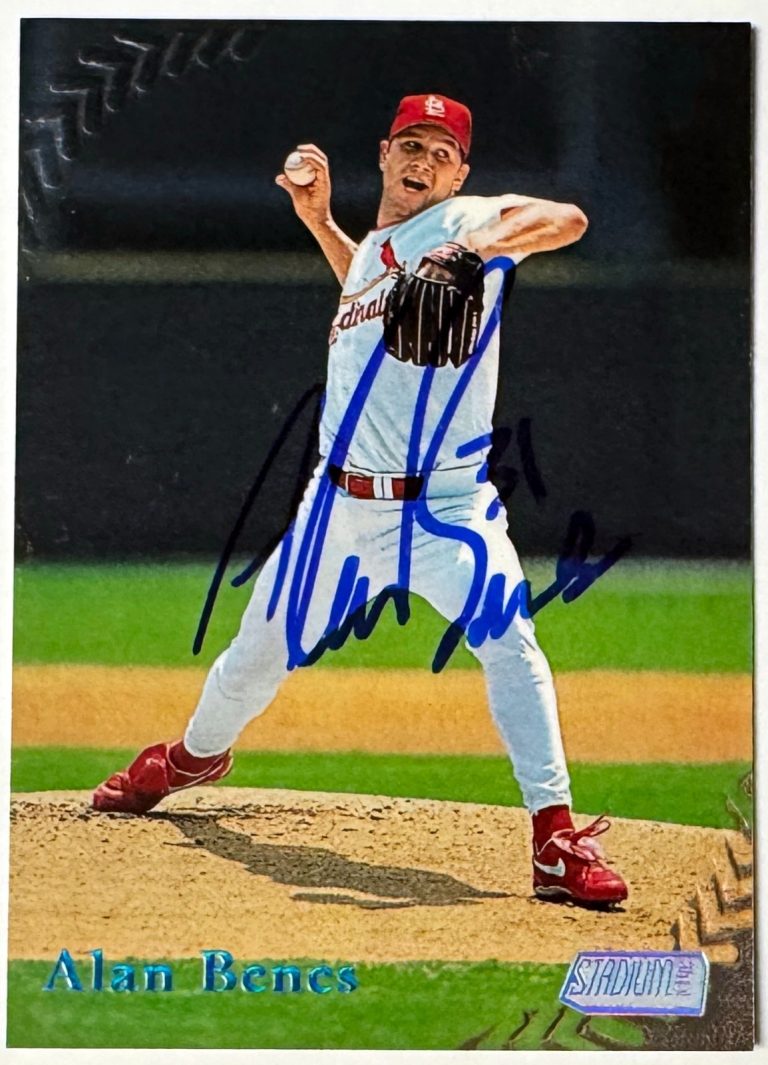 Alan Benes signed 1998 Topps Stadium Club On Card Auto #114 - COA  (Cardinals)