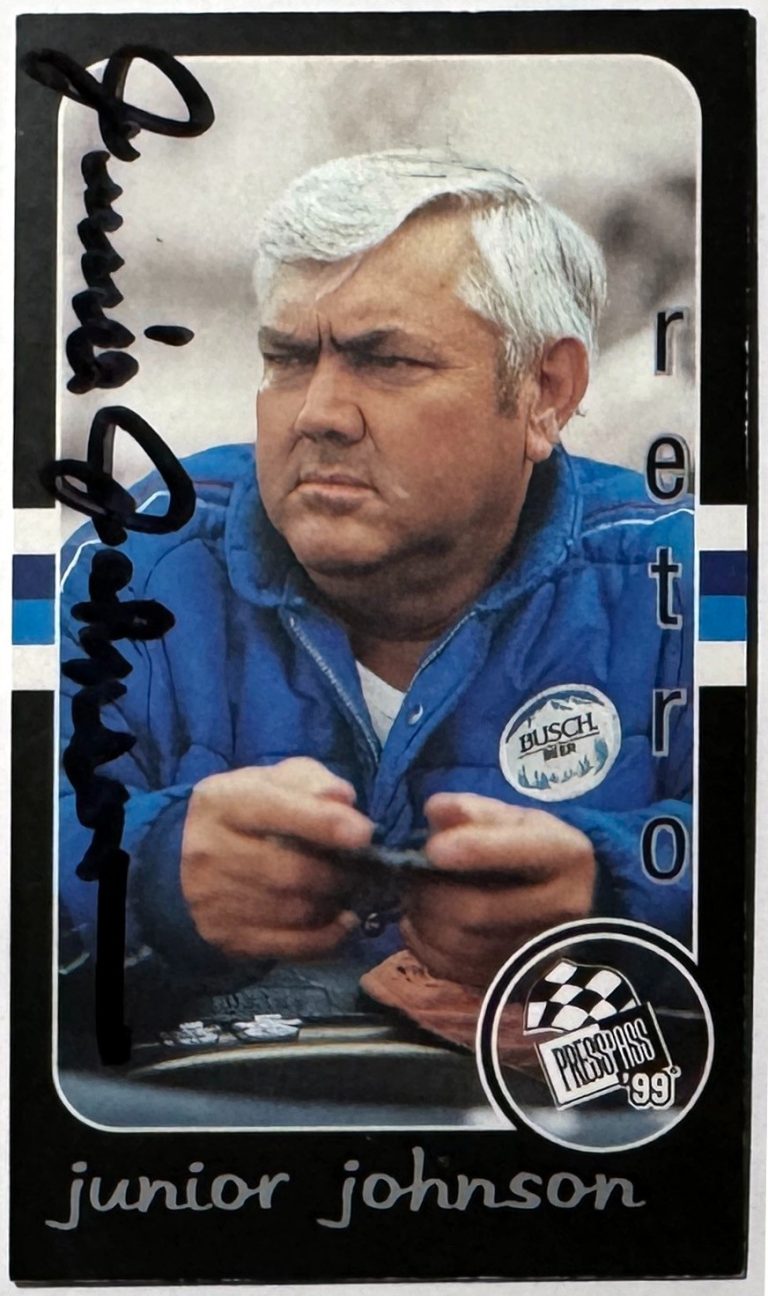 Junior Johnson signed 1999 Press Pass Retro NASCAR On Card Auto #134- COA