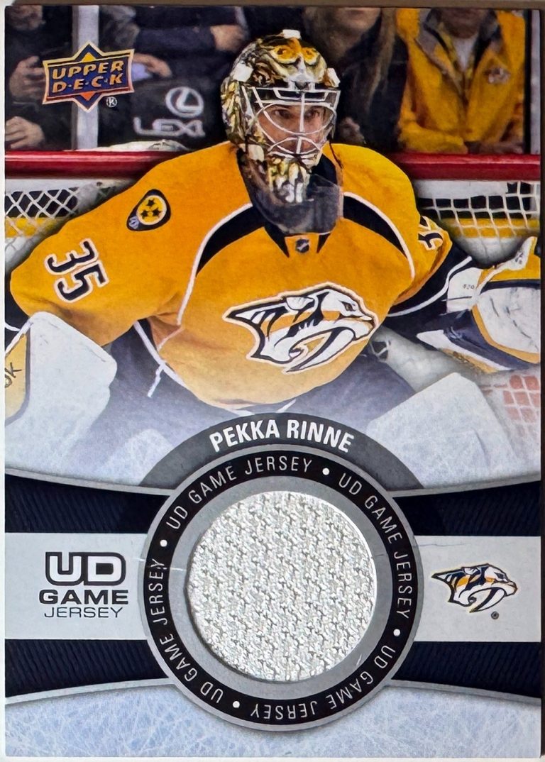 Pekka Rinne 2015-16 Upper Deck Series 1 Game Used Jersey Card #GJ-RI (Predators)