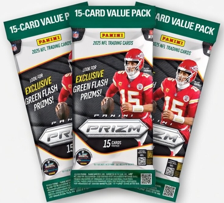 2025 Panini Prizm NFL Football 15 Card Value Pack- Lot of 3- Green Flash Prizms!