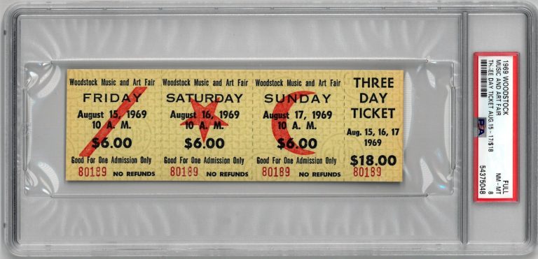 1969 Woodstock Music Art Fair FESTIVAL RARE-PSA NM-MT 8-3 Day $18 Advance Ticket