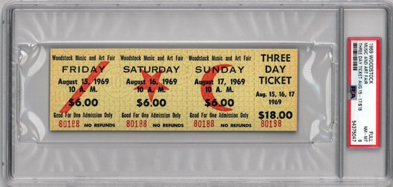 1969 Woodstock Music Art Fair FESTIVAL RARE-PSA NM-MT 8-3 Day $18 Advance Ticket