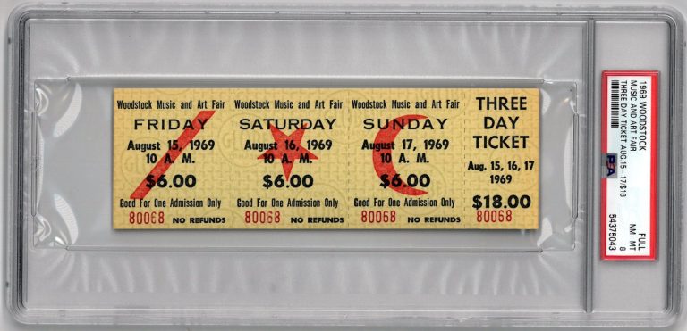 1969 Woodstock Music Art Fair FESTIVAL RARE-PSA NM-MT 8-3 Day $18 Advance Ticket