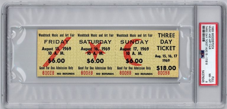 1969 Woodstock Music Art Fair FESTIVAL RARE-PSA NM-MT 8-3 Day $18 Advance Ticket